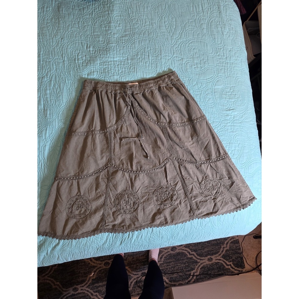 Novica Size XL‎ Andean FieldsEmbroidered Laurel Green Cotton SkirtFestival, Boho